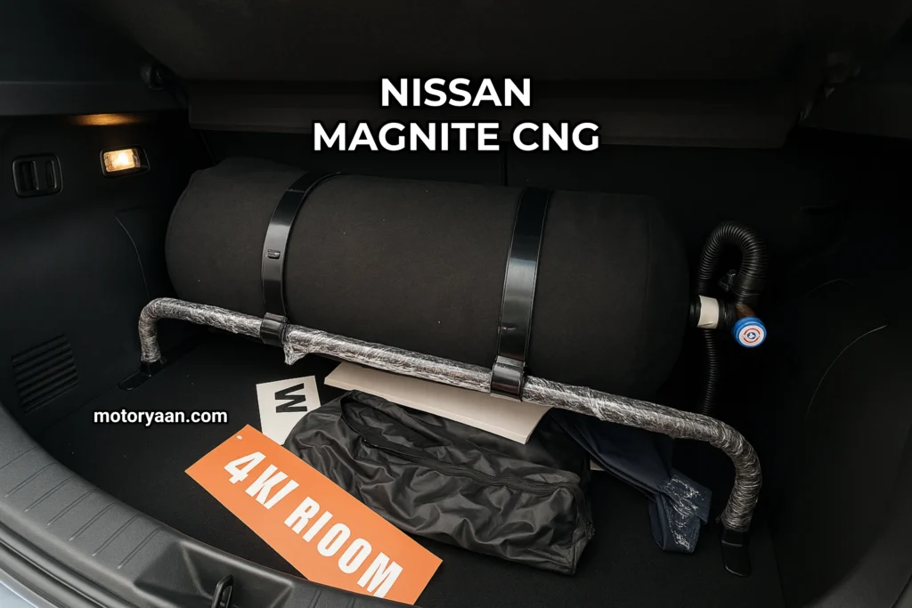Boot space of Nissan Magnite CNG with retrofitted CNG tank