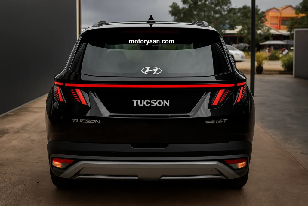 Rear view of the 2026 Hyundai Tucson India Launch with C-shaped LED tail lamps