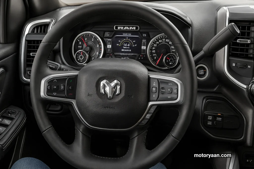 2025 Ram 2500 steering wheel with multifunction controls and digital instrument cluster