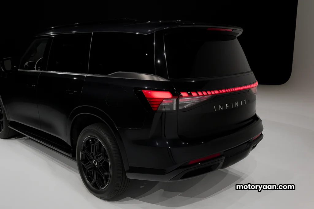 2026 Infiniti QX80 Sport side and rear profile view