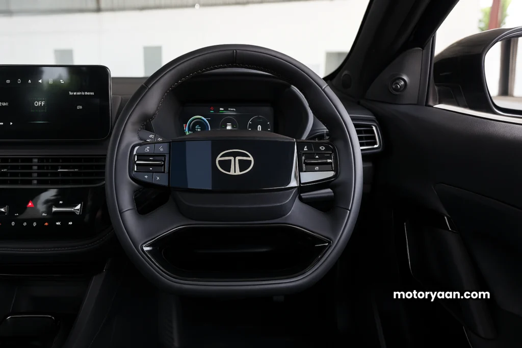 Tata Safari Pure X steering wheel and infotainment system