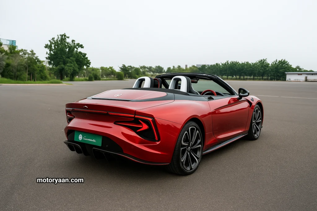 MG Cyberster rear and side profile with LED tail lamps and muscular arches