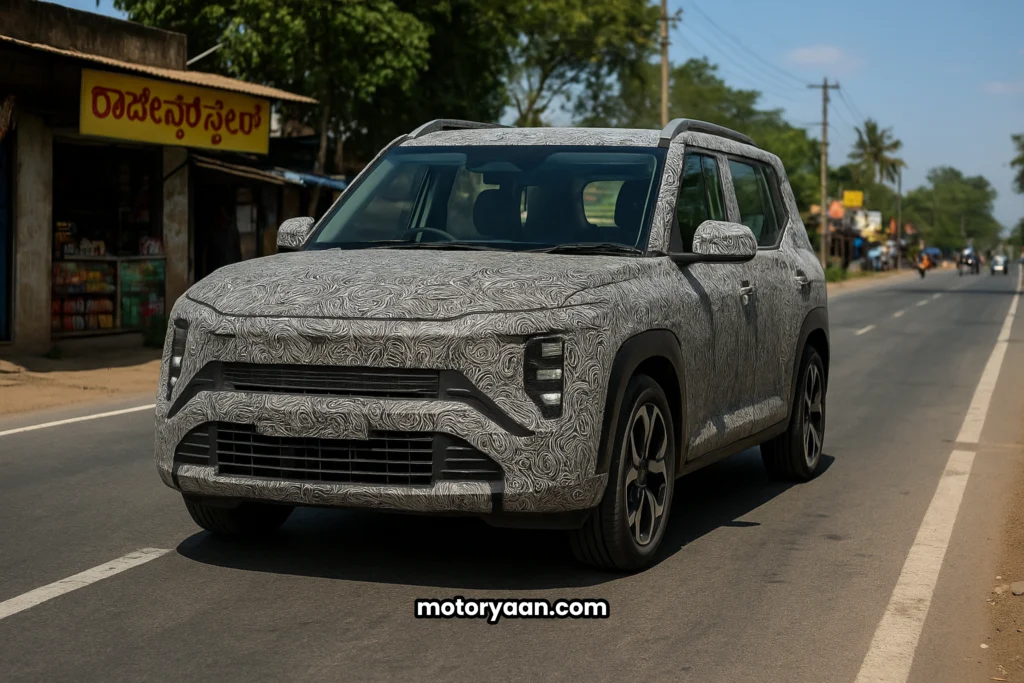 Kia Syros EV spotted testing with front and side profile view in camouflage wrap