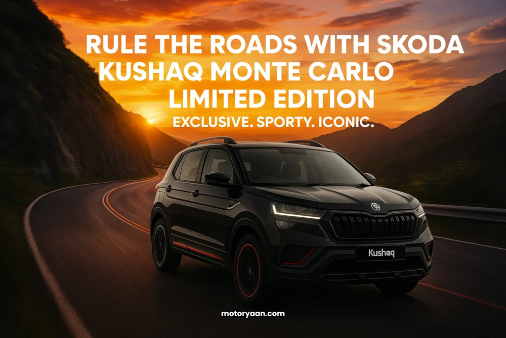 Front and side view of Skoda Kushaq Monte Carlo Limited Edition with sporty design and premium styling