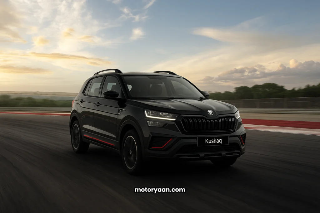 Front and side view of Skoda Kushaq Monte Carlo Limited Edition with sporty design and premium styling