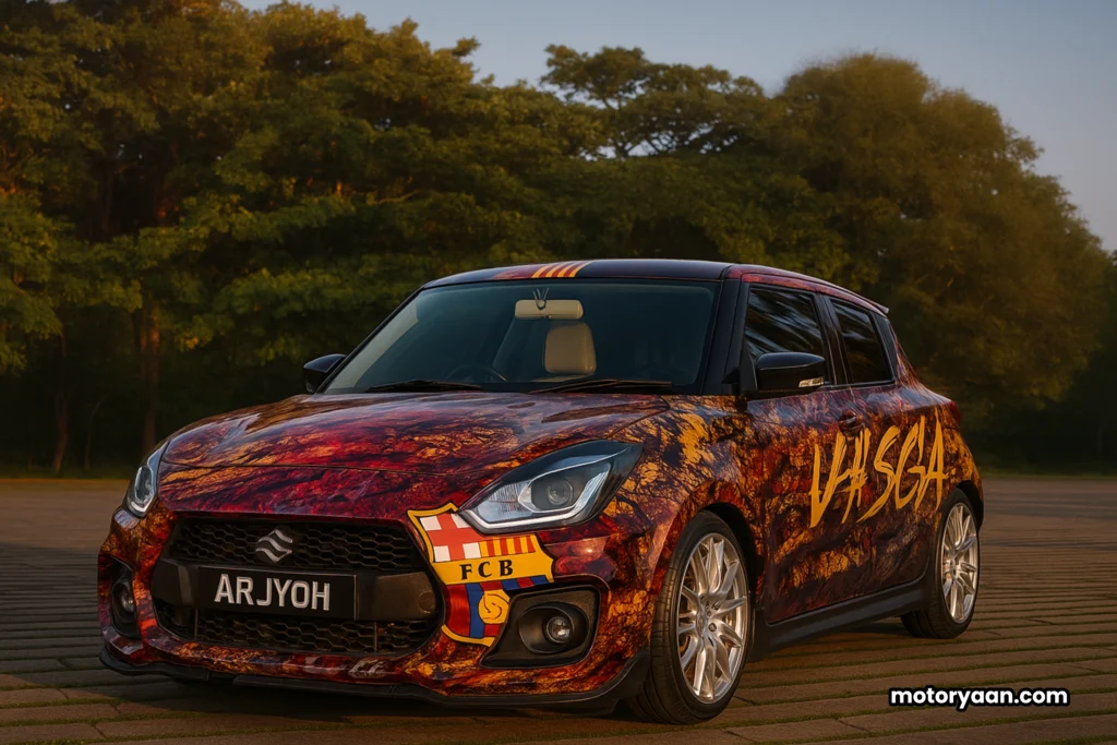 Barcelona Theme Maruti Swift front and side view with bold exterior styling