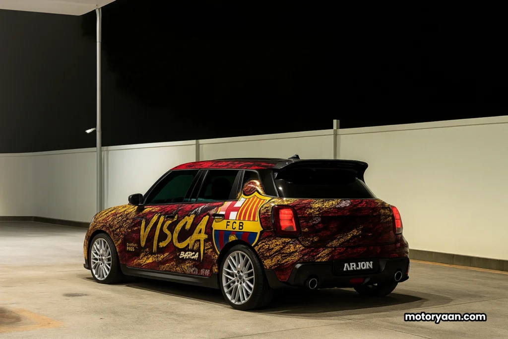 Barcelona Theme Maruti Swift rear and side profile with sporty design cues