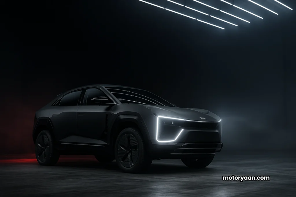Mahindra BE 6 Batman Edition front and side design with sleek LED DRLs and sporty EV styling.