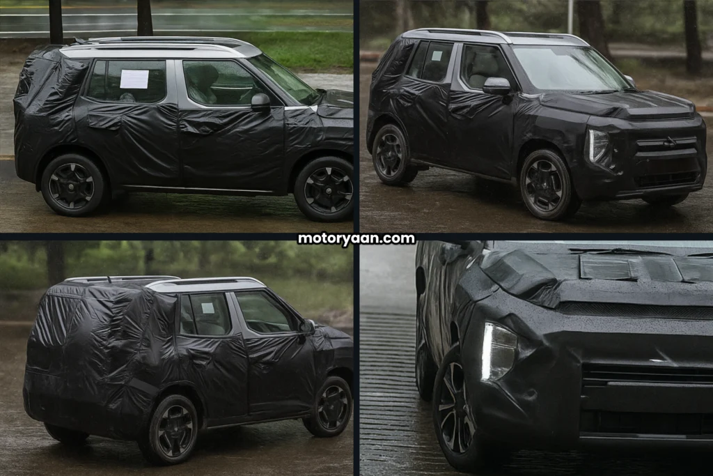 Kia Syros EV Spotted in India showing front, side, rear, and back profile design in one image.