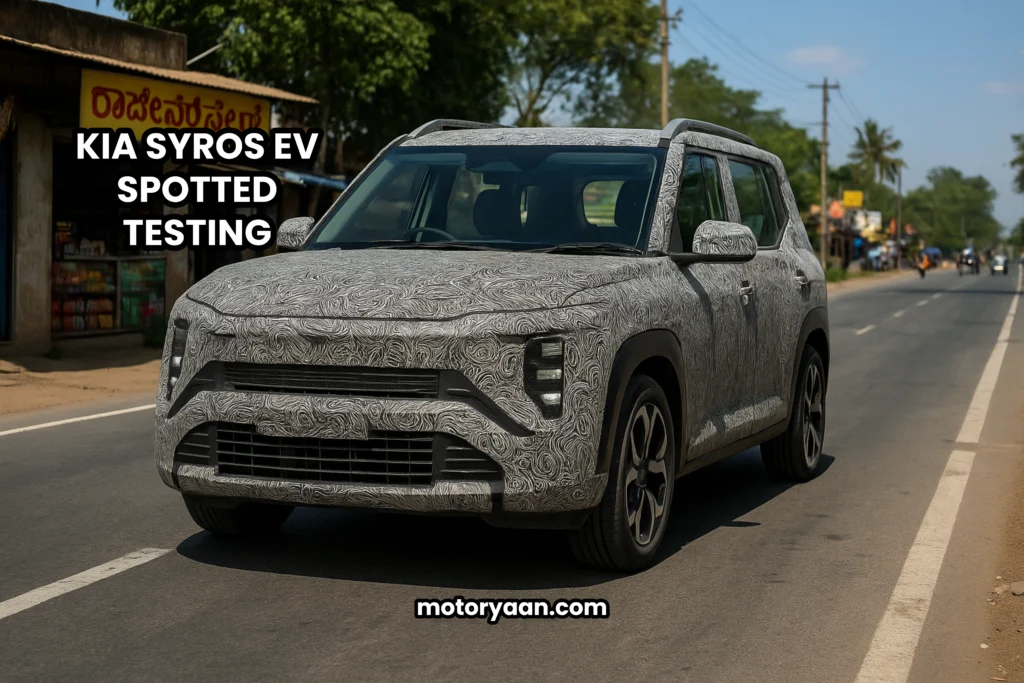 Kia Syros EV spotted testing with front and side profile view in camouflage wrap