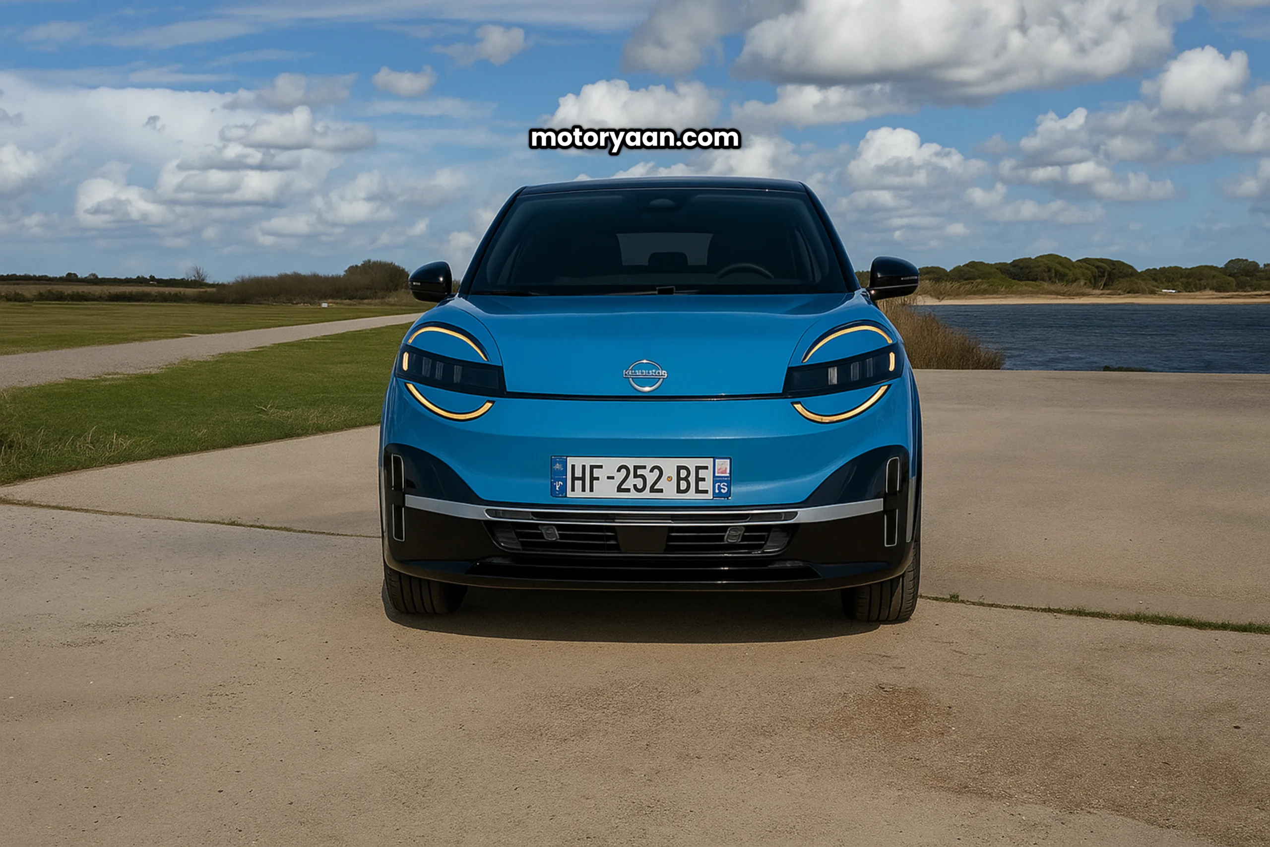 2025 Nissan Micra EV front profile view showcasing modern headlights and bold design.