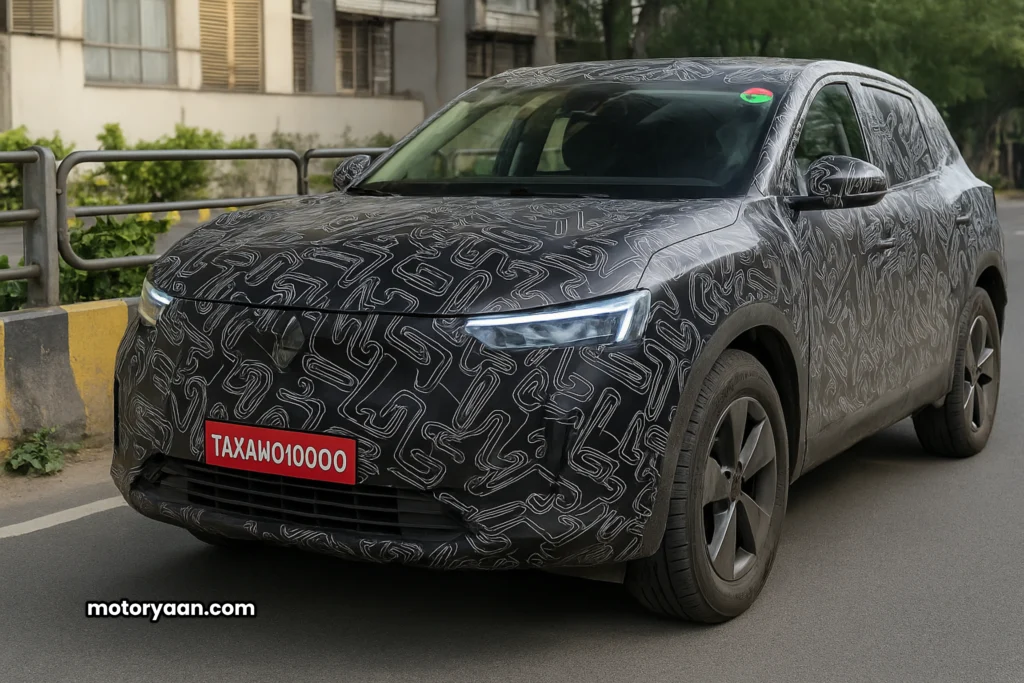 Nissan New Compact SUV Spied Testing in India 2026 front and side profile with LED DRLs, grille, and strong body design.
