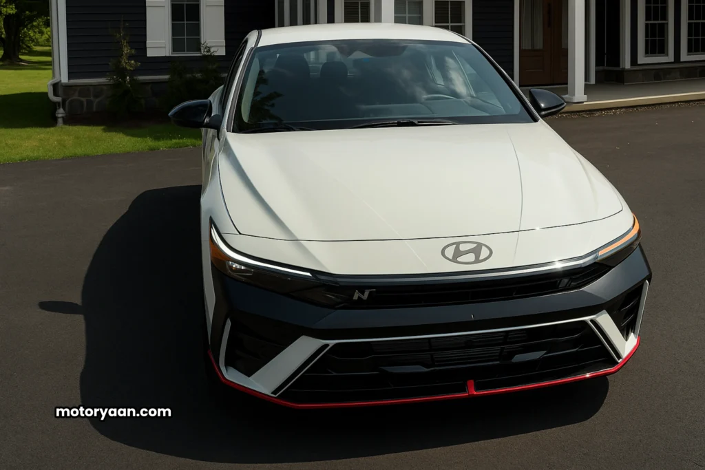 2025 Hyundai Elantra N full front view with LED headlights and grille