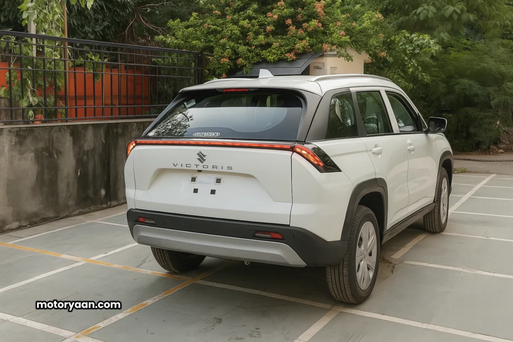Maruti Suzuki Victoris VXI CNG Variant SUV rear and side profile with LED tail lamps