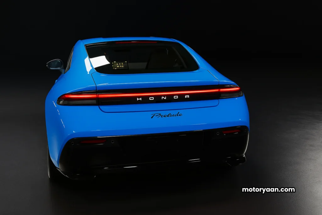 2026 Honda Prelude rear profile featuring sleek LED tail lights and coupe styling