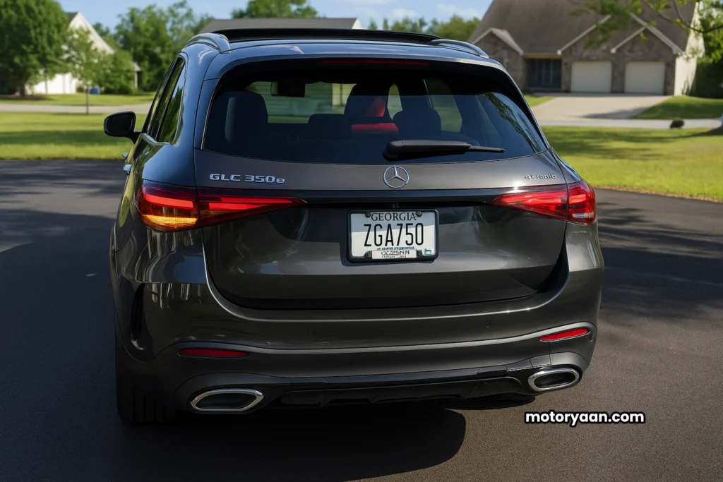 Rear profile of 2025 Mercedes-Benz GLC 350e Plug-in Hybrid with LED tail lights