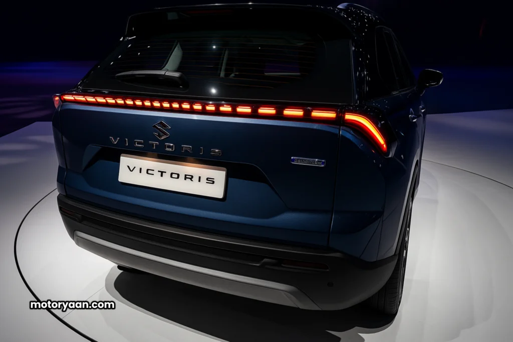 2025 Maruti Suzuki Victoris SUV rear profile with connected tail lights