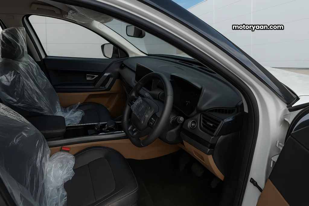 Tata Harrier EV Adventure 65 kWh front interior with dashboard and seats