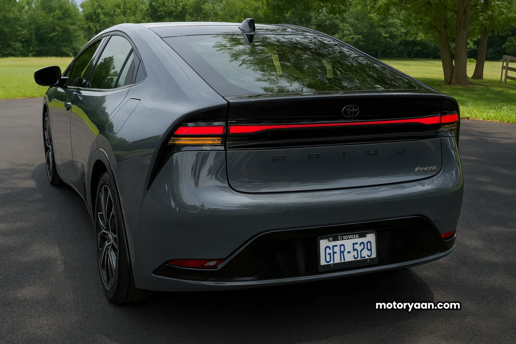 Rear profile of 2025 Toyota Prius XSE Plug-In with LED taillights