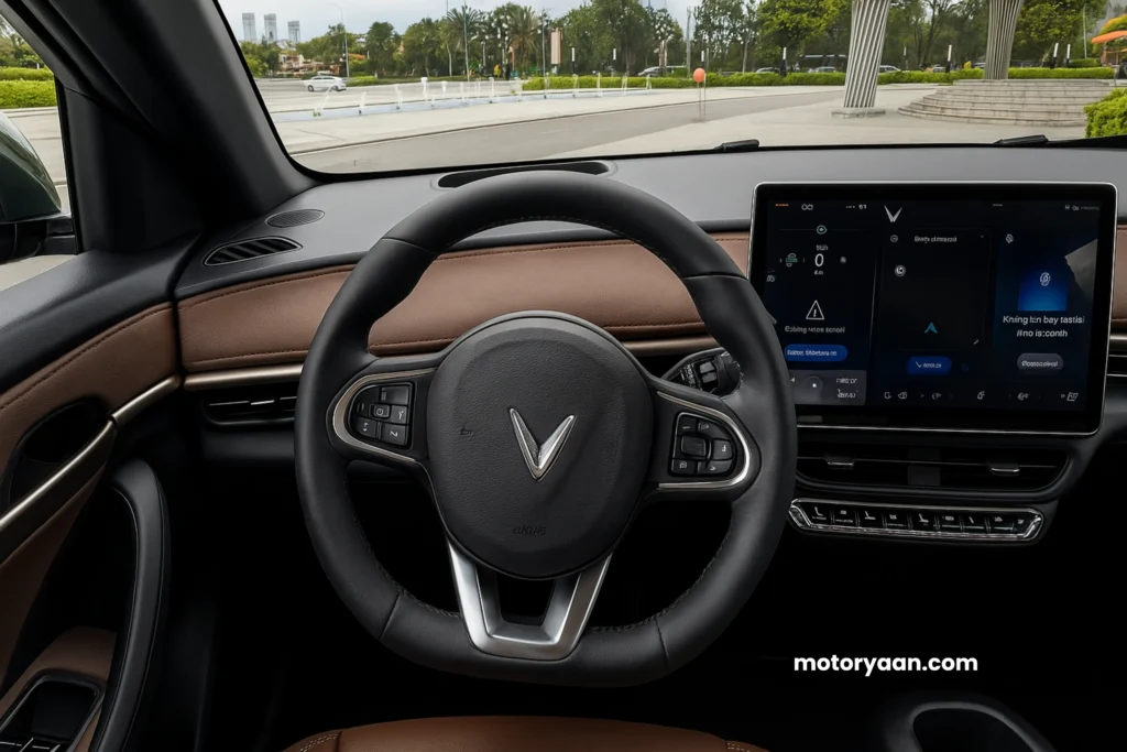 Vinfast VF 6 Launched in India steering wheel and infotainment controls