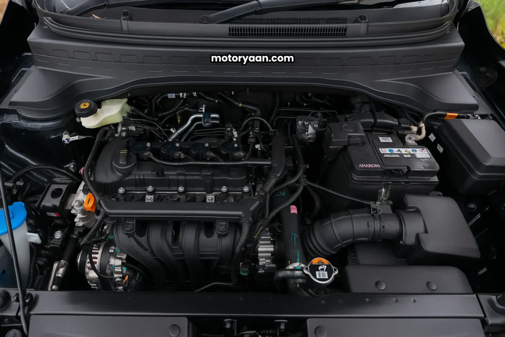 Engine bay of 2025 Kia Sonet HTK Plus showcasing GST Benefits with multiple engine options.