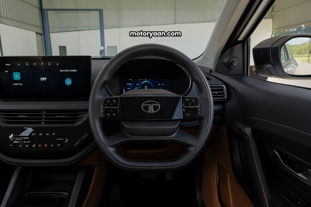 Tata Harrier EV steering wheel and dashboard design