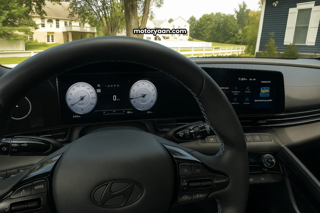 2025 Hyundai Elantra N dashboard with infotainment, cluster, and steering
