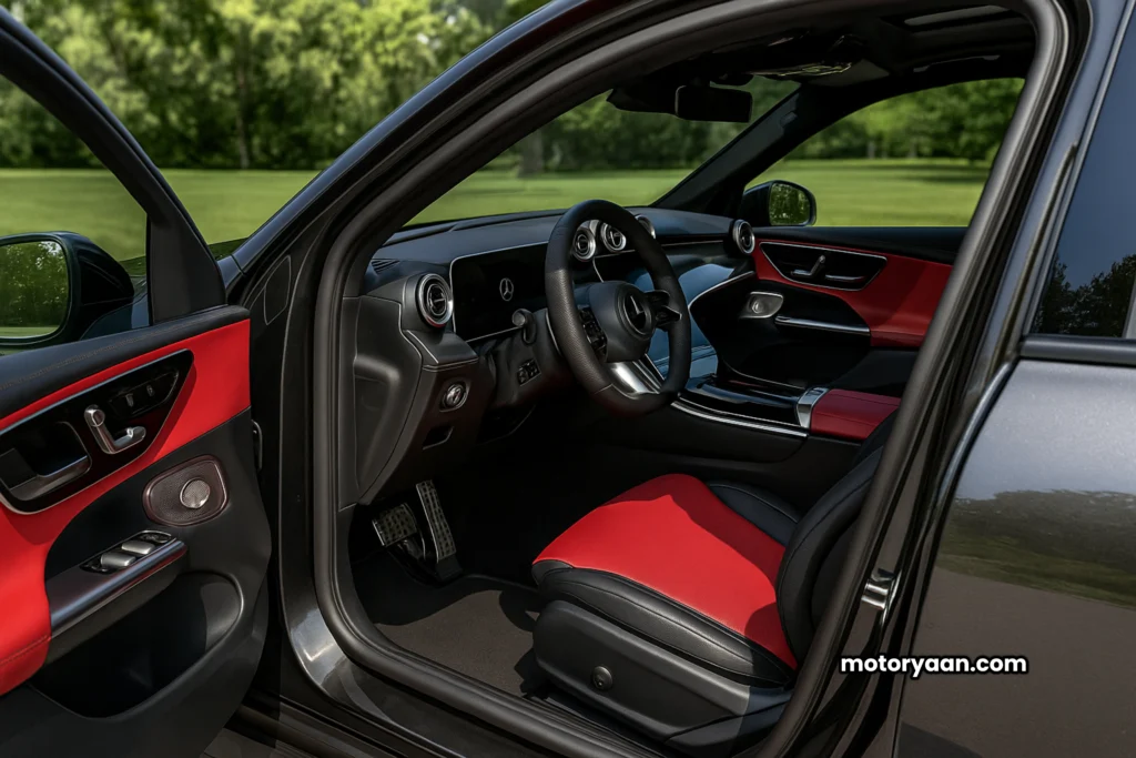 Front interior of 2025 Mercedes-Benz GLC 350e Plug-in Hybrid with seats and dashboard