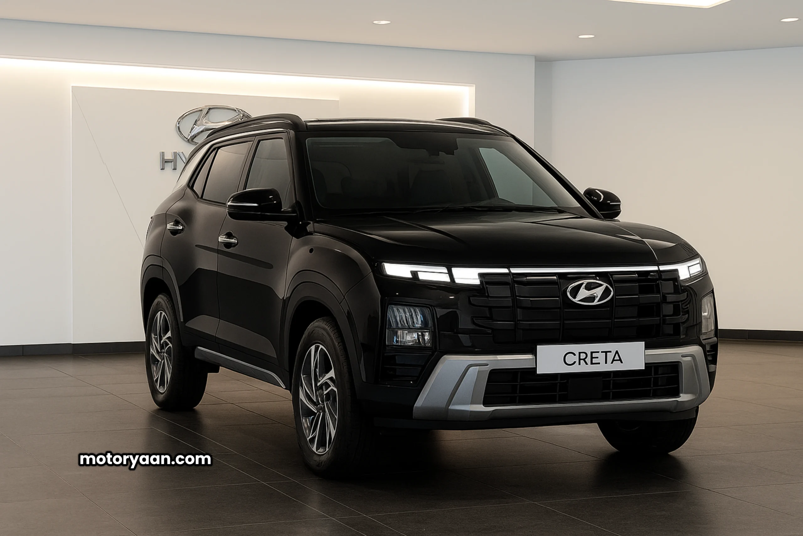 Hyundai Creta King Edition SUV front and side view in Black Matte color