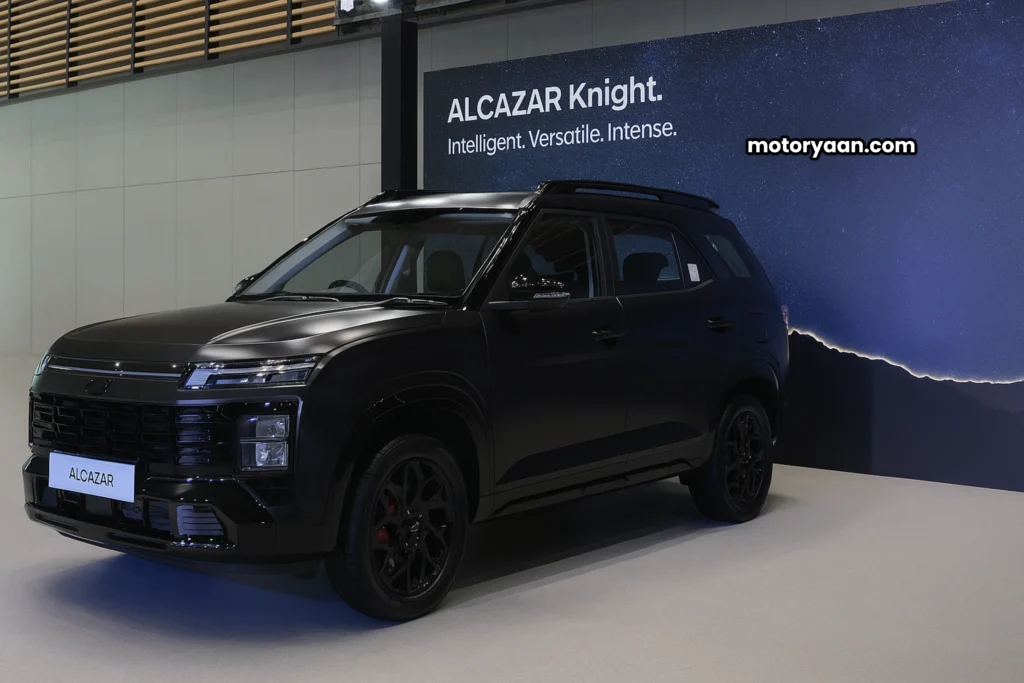Hyundai Alcazar Knight Edition 2025 front and side profile view black edition