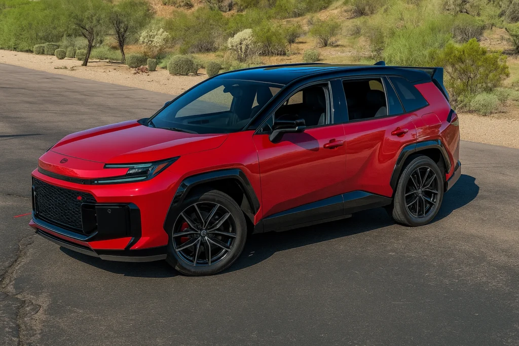 2026 Toyota RAV4 GR Sport front and side profile view in red