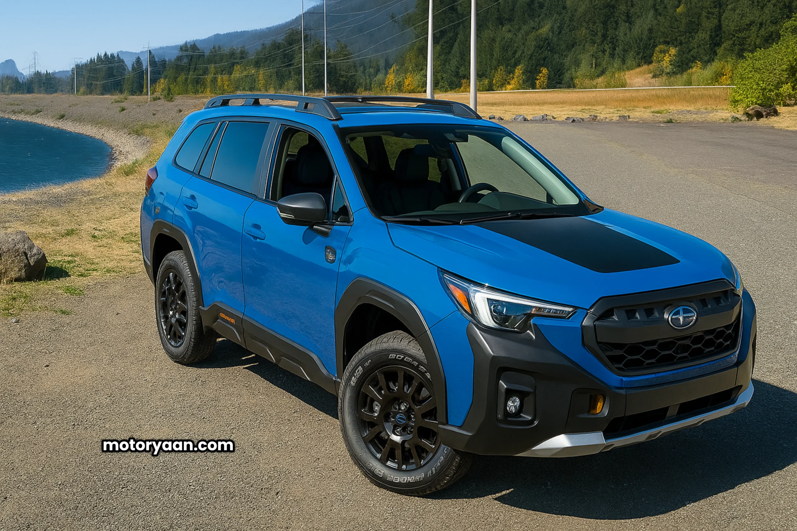 2026 Subaru Forester Wilderness in blue color showing front and side profile