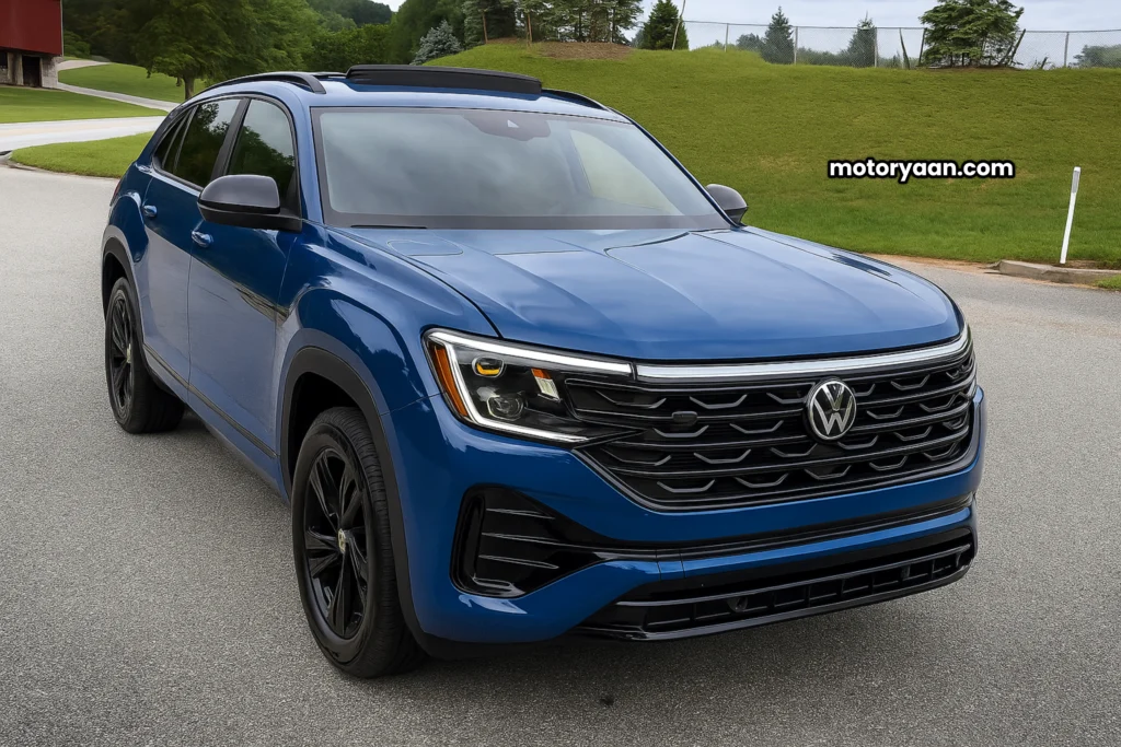 2025 Volkswagen Atlas Cross Sport front and side view showing sporty R-Line design