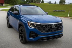 2025 Volkswagen Atlas Cross Sport front and side view showing sporty R-Line design