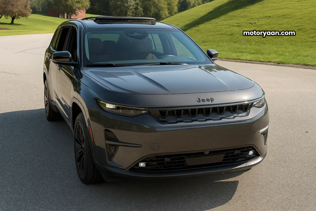 2025 Jeep Wagoneer S front profile with illuminated grille and LED headlamps