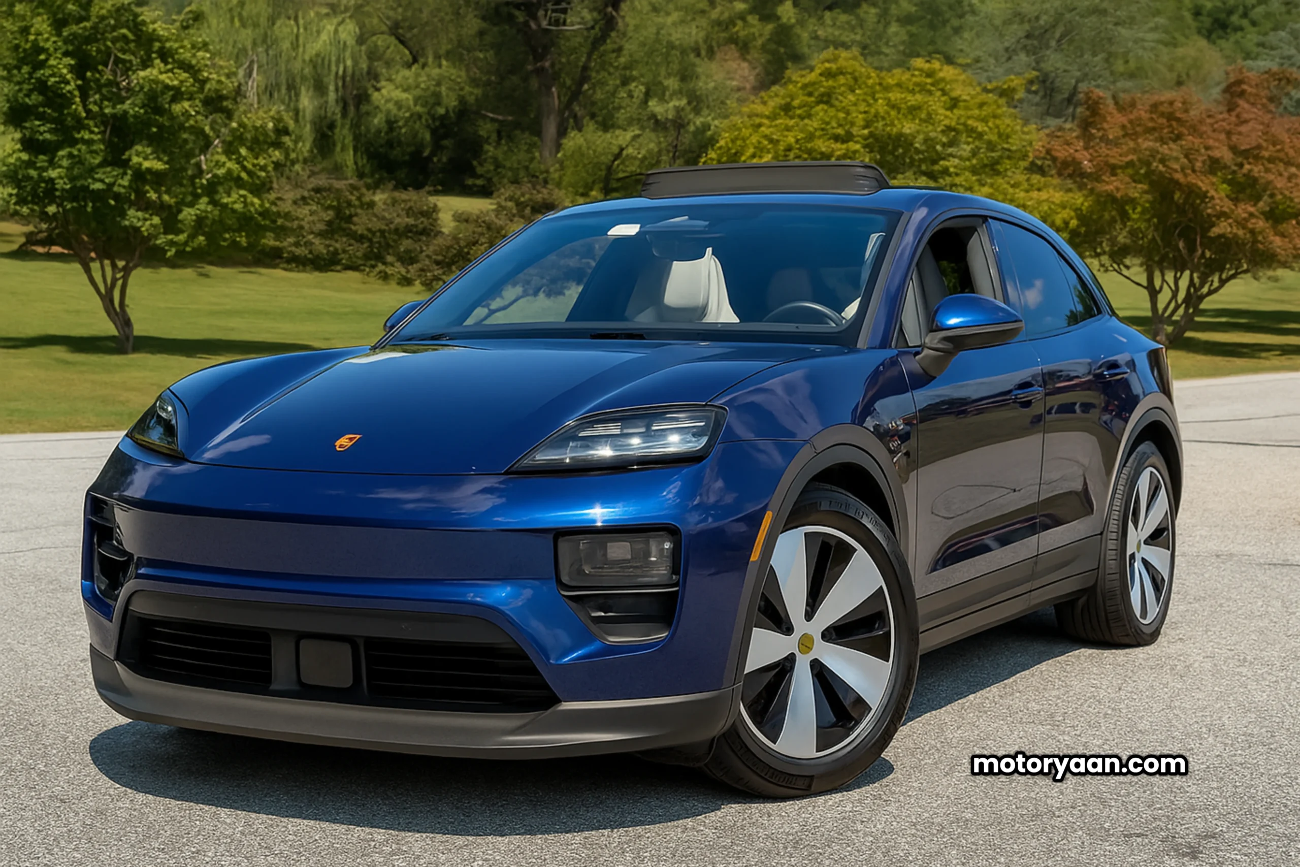2025 Porsche Macan EV front and side profile showcasing sleek aerodynamic design