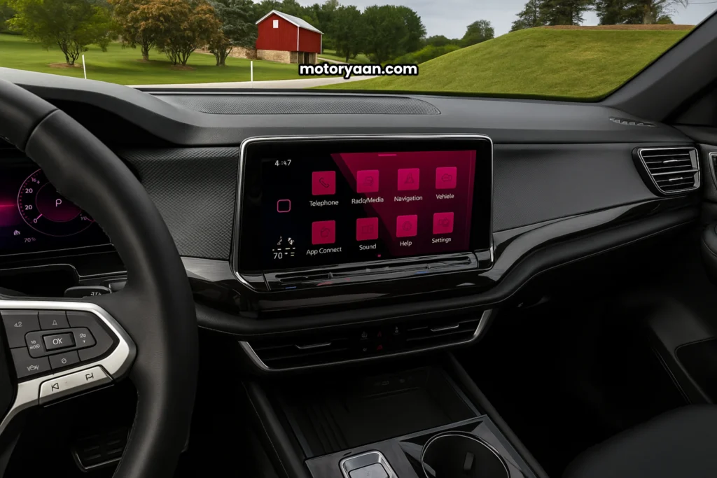 2025 Volkswagen Atlas Cross Sport 12-inch touchscreen infotainment display with Apple CarPlay and Android Auto
