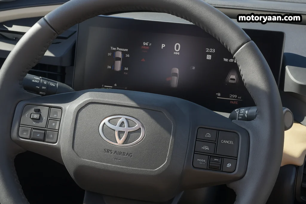 Interior view of 2026 Toyota RAV4 showing steering-mounted controls