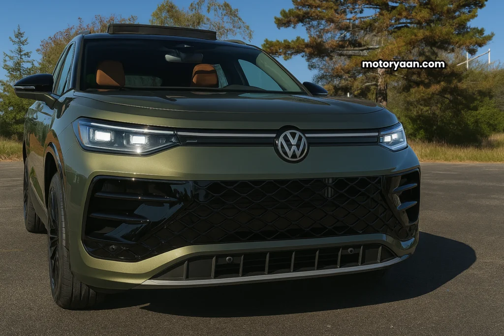Close-up of 2026 Volkswagen Tiguan Turbo front profile with LED lights