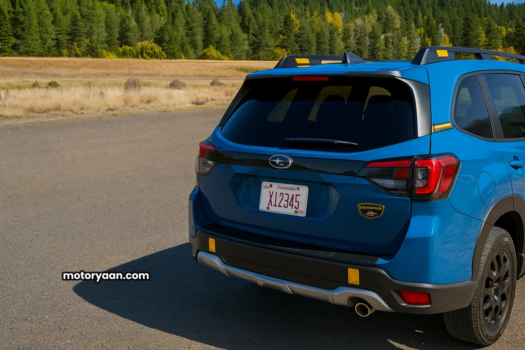 2026 Subaru Forester Wilderness rear profile with tail lights and bumper