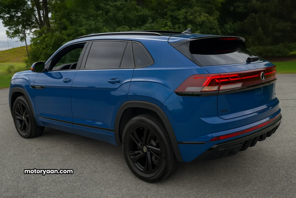 2025 Volkswagen Atlas Cross Sport rear and side view highlighting LED light bar and sporty design