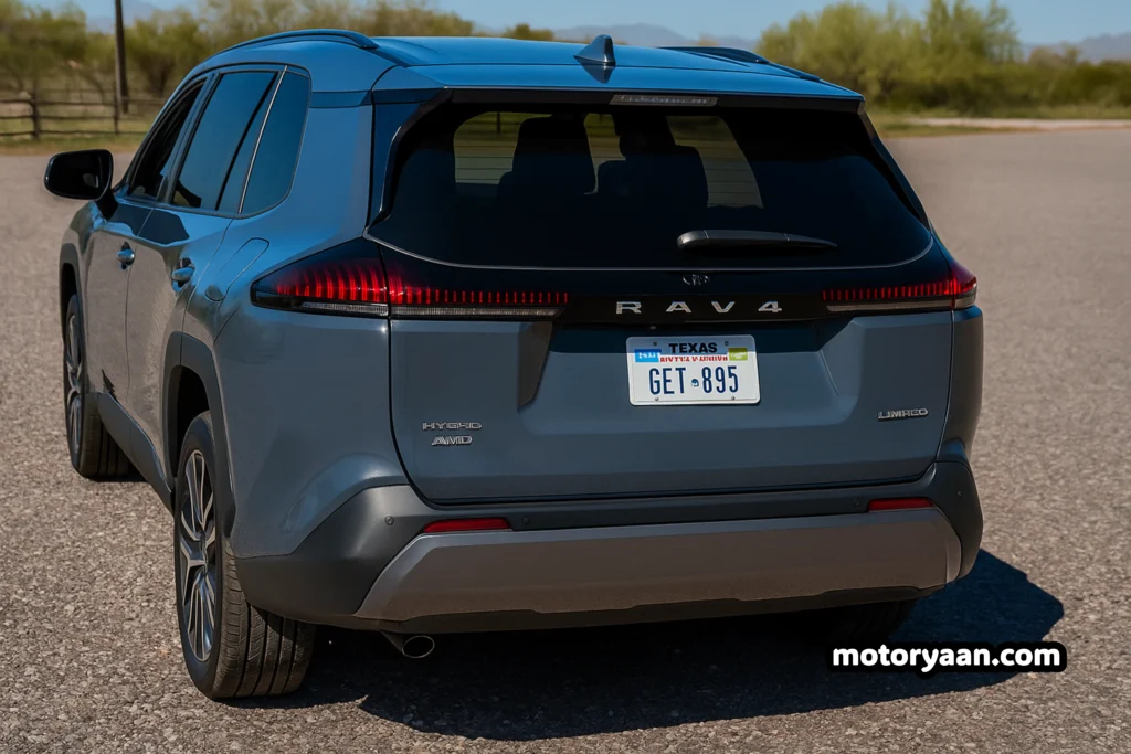 Rear view of 2026 Toyota RAV4 Luxo Limited showcasing LED taillamps and hybrid badge