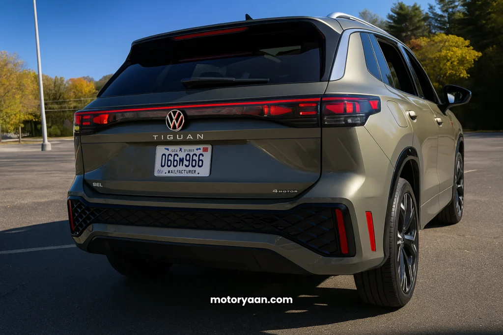 Rear view of 2026 Volkswagen Tiguan Turbo with LED tail lights
