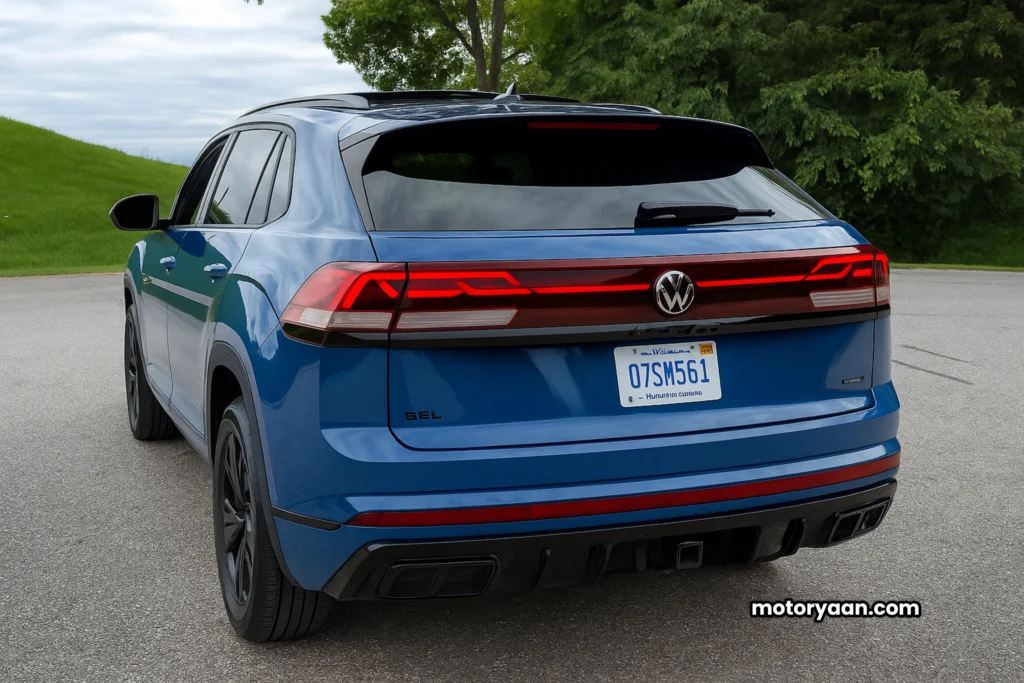 Rear view of the 2025 Volkswagen Atlas Cross Sport highlighting LED tail lights and rear bumper