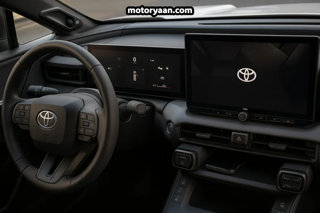 2026 Toyota RAV4 XSE Hybrid interior with steering wheel, touchscreen, and digital cluster