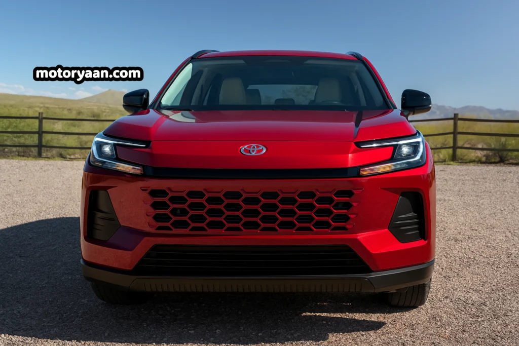 Front profile of 2026 Toyota RAV4 XLE Premium with LED projector headlamps