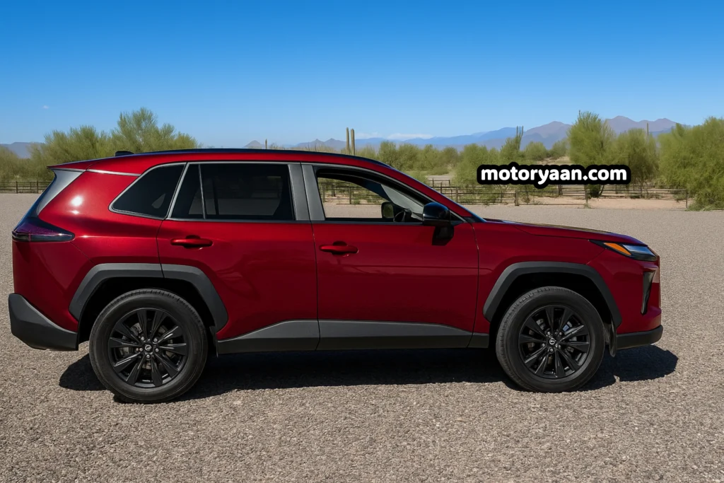 Side profile of 2026 Toyota RAV4 XLE Premium with 18-inch alloy wheels