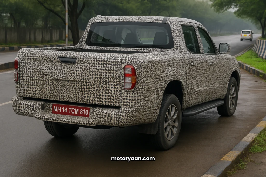 mahindra scorpio n pickup spotted testing rear and side profile with tailgate design