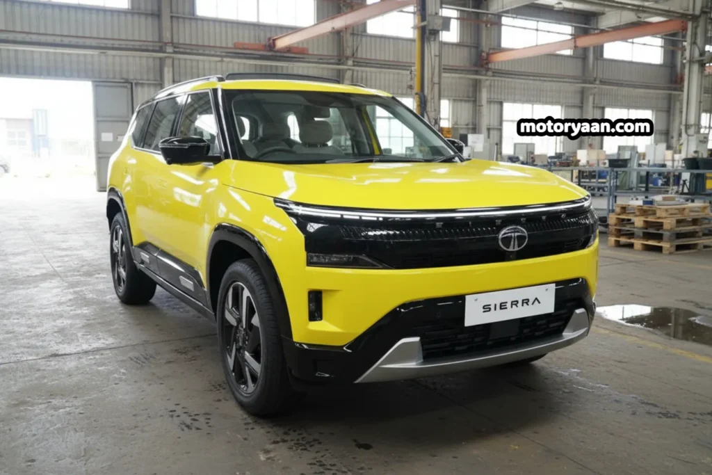 Tata Sierra Design Showcase front profile with bold grille and updated LED headlights