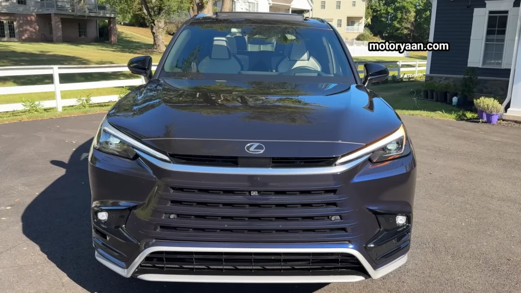 2026 Lexus TX500h F Sport front profile showcasing bold grille and aggressive styling